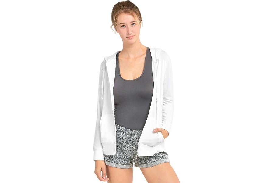 Upgrading the classic on-the-go uniform with Hoodie — Sofra Women's Thin Cotton Zip Up Hoodie Jacket