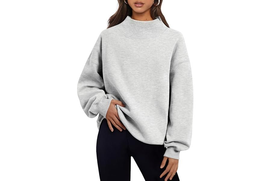 When Sweatshirt makes the errand feel like a main character moment — Trendy Queen Womens Oversized Sweatshirts Mock Neck Pullover Long Sleeve Tops Fall Fashion Outfits 2026 Clothes
