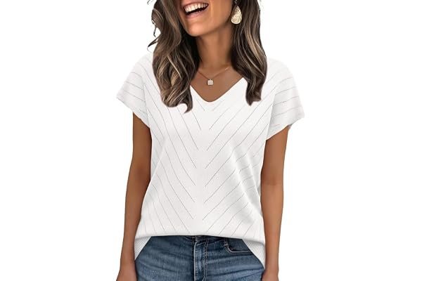 When Shorts makes the errand feel like a main character moment — WIHOLL Short Sleeve Sweater for Women V Neck Trendy Summer Tops 2026 Beach Vacation Clothes Travel Business Casual Outfits