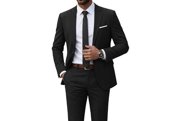 Elevator mirror check: Simple daily uniform setup  — YND Men's 2 Piece Suit with Tie, One Button Slim Fit Solid Jacket and Pants Set