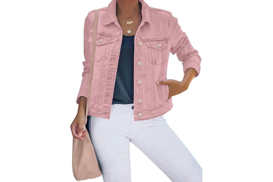 Chic, simple, and functional: Jacket for a at-home day — luvamia Women's Basic Button Down Stretch Fitted Long Sleeves Denim Jean Jacket