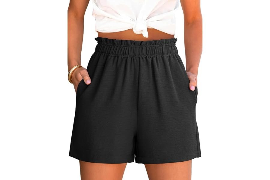This everyday look with Tank Top is doing all the styling work — ANRABESS Shorts for Women,Dressy Casual Elastic High Waisted,Comfy Lightweight Airy,Summer Shorts for Beach,Travel & Vacation