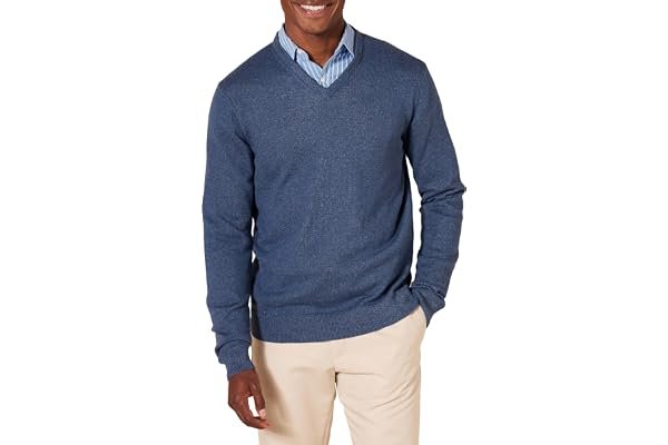 Waking up before the kids (a miracle): Cozy morning dad setup ? — Amazon Essentials Men's Regular Fit Cotton V-Neck Pullover Sweater