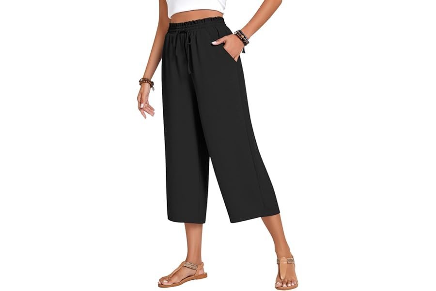 From morning coffee to evening shade: Lightweight Jacket style journal — Anyhold Women's Capri Pants Drawstring Casual Palazzo Trousers with Pockets Loose High Waisted Wide Leg Lounge Pants