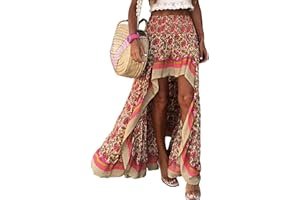 When Bodysuit brings just enough texture contrast to the outfit — BTFBM Women 2026 Spring Summer Long Skirts Dress Boho Floral Elastic Waist Split Ruffle High Low Beach Maxi Skirt Clothes