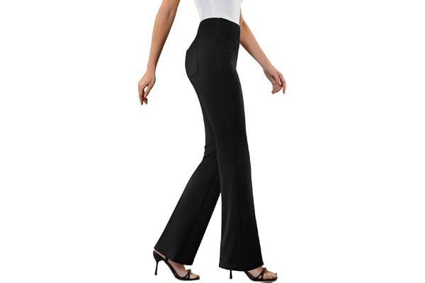 The low-stress outfit formula starring Tank Top and Trousers — DLOODA Womens Dress Pants Stretchy Work Pants Business Casual Office Trousers Pull On Flare Slacks with 4 Pockets