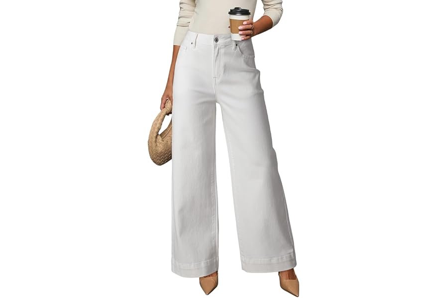 Soft textures, clean lines: Blazer in the sunset light — DOKOTOO Women's Casual High Waisted Jeans Stretch Button Wide Leg Loose Denim Pants with Pockets