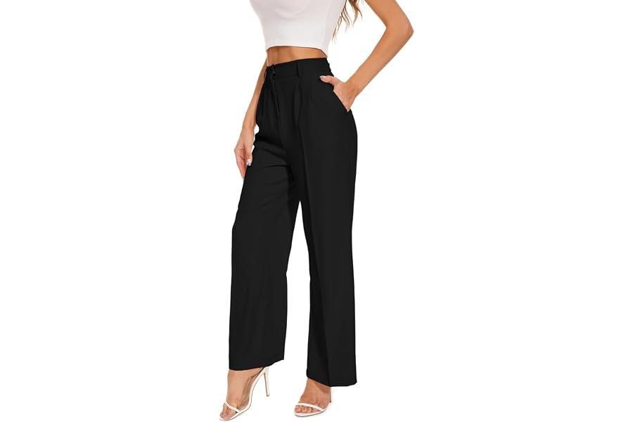 The effortless transition: Coat under the midday sky — FUNYYZO Women Wide Leg Dress Pants High Elastic Waisted 2026 Slacks Business Work Trousers Long Straight