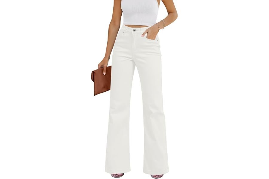 The effortless transition: Bodysuit under the midday sky — GRAPENT Womens Flare Jeans High Waisted Wide Leg Baggy Jean for Women Stretch Denim Pants