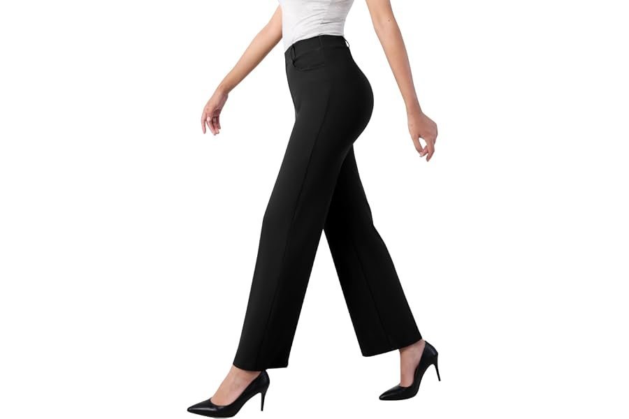 Minimalist styling rules: Square-Neck Tank Top taking center stage — IPMQ Women's Straight Wide Leg Dress Pants Stretchy Work Pants Business Casual Slacks with Pockets