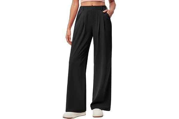 Soft textures, clean lines: Lightweight Top in the midday light — IUGA Wide Leg Pants Woman Pull on Stretchy Work Dress Pants High Waisted Business Casual Trousers Slacks