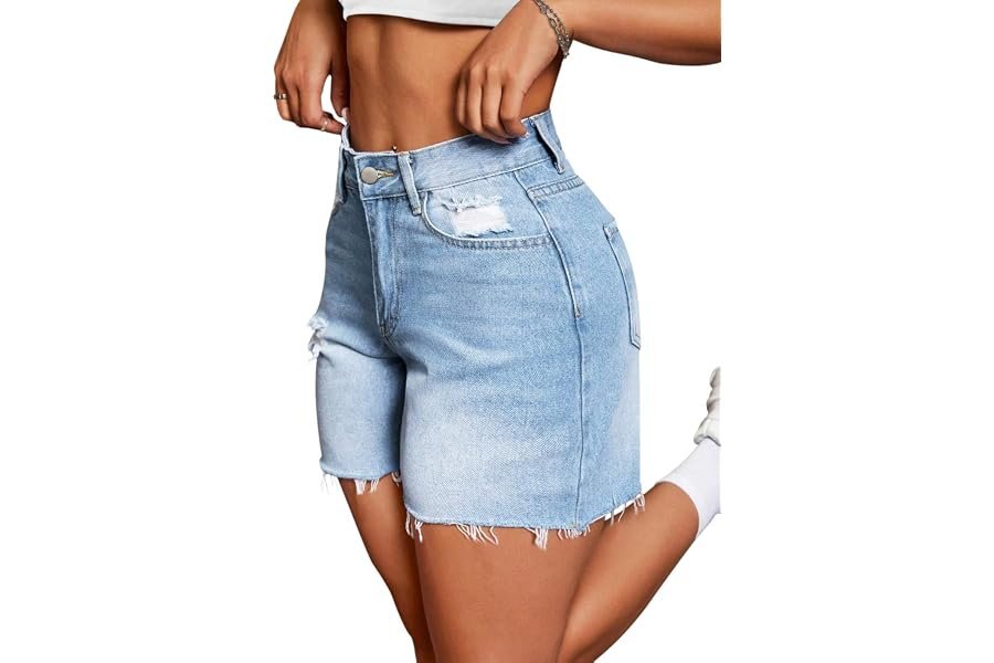 When Bodysuit makes the errand feel like a main character moment — IWD Jean Shorts for Women High Waisted Stretchy Casual Denim Shorts Ripped Frayed Hem Summer Trendy Jorts