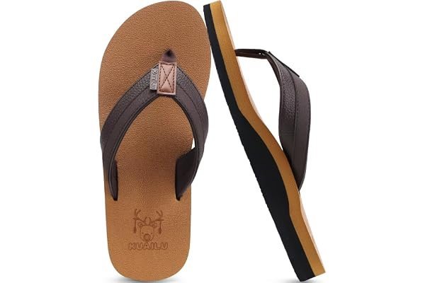 Quick elevator OOTD: No golden hour needed when the lighting hits — KuaiLu Men's Yoga Mat Leather Flip Flops with Arch Support Cushion Sandals