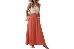 The Shorts outfit for when casual needs a better publicist — Lepunuo Maxi Skirts for Women Smocked Elastic High Waisted Casual Boho Swing Pleated Beach Long Skirts with Pockets