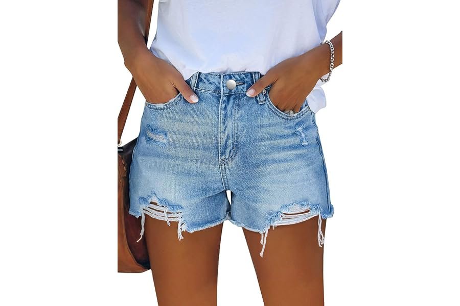 Minimalist styling rules: Bodysuit taking center stage — MODARANI Denim Shorts for Women Distressed Jean Shorts Ripped Summer Hot Short