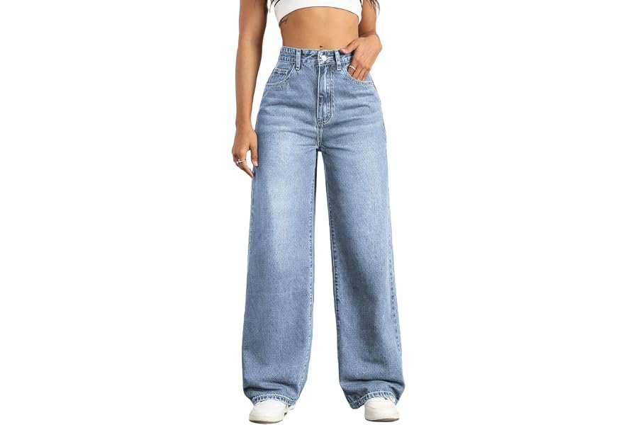 The understated chic edit: Cropped Shirt for a golden-hour outing — Mars power Straight Leg Jeans for Women,High Waisted Wide Leg Loose Stretchy Boyfriend Denim Pants Baggy Jeans for Women