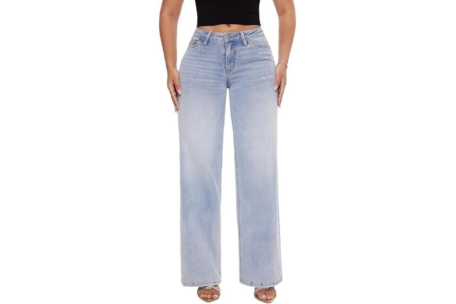 How to style Tank Top for that effortless midday transition — ONESO Mid-Low Rise Baggy Jeans Wide Leg for Women Distressed Pants Stretchy Bottom Lady Basic Comfortable Denim