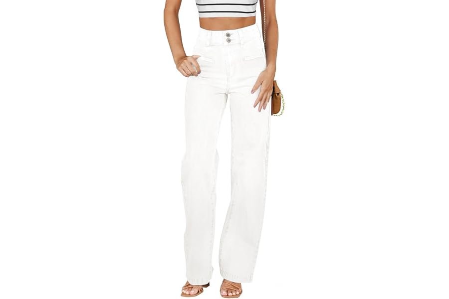 Blazer understood the assignment before I did — Sidefeel Women's Jeans High Waisted Straight Leg Stretchy Jeans Trendy Loose Wide Leg Zimbaplatinum Denim Pants with Pockets