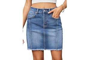 Lightweight Top understood the assignment before I did — Sidefeel Womens Denim Skirt Casual Stretch High Waist Raw Hem Zip Fly Jean Skirt for Women