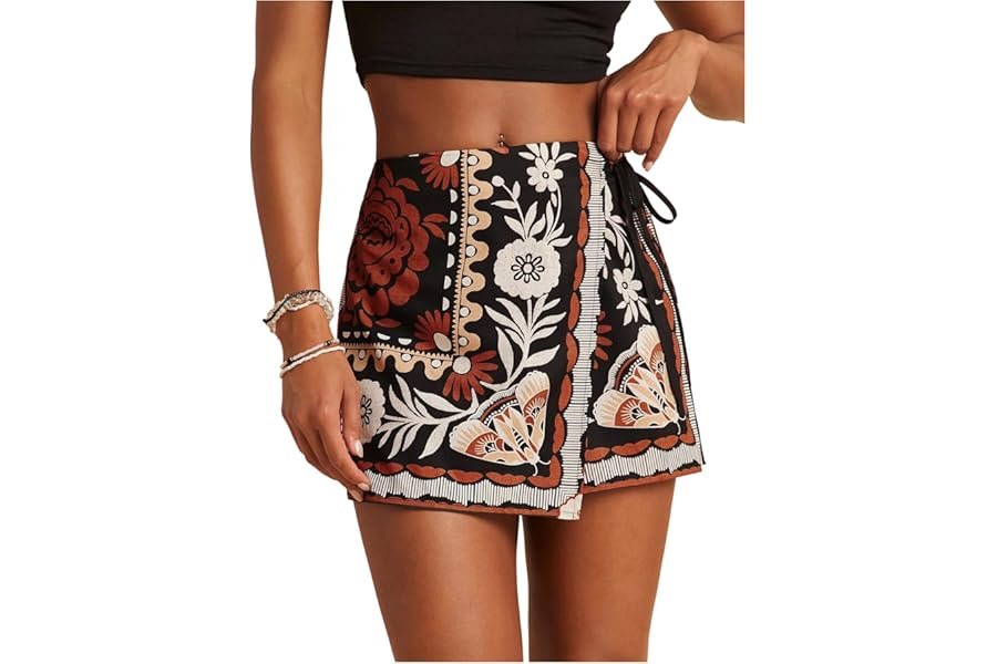Minimalist styling rules: Lightweight Top taking center stage — SweatyRocks Women's Boho Mini Skirts Floral Shorts Tie Side Wrap Elastic Waist Summer Skorts Beach Vacation Outfits