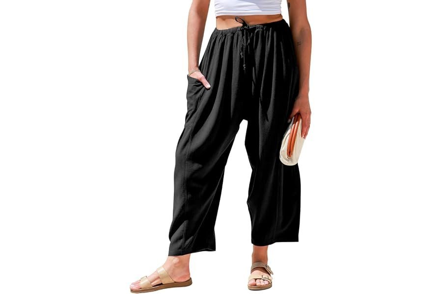 A quick on-the-go check-in: Lightweight Top style notes — TARSE Womens Linen Wide Leg Pants Casual Loose Drawstring Summer Beach Travel Vacation Palazzo Harem Pants with Pockets