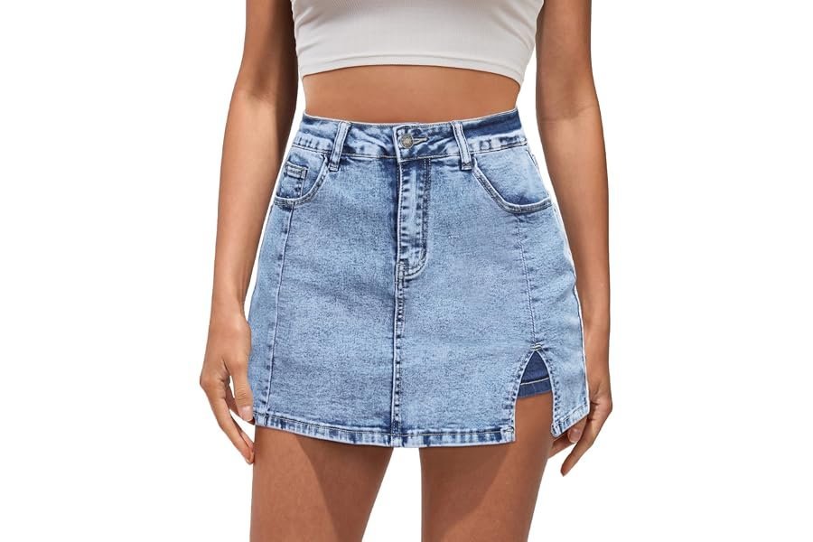 Soft textures, clean lines: Hooded Sweatshirt in the sunset light — Vetinee Jean Skorts for Woman High Waisted Trendy Slit Stretchy Denim Skirt with Shorts Y2K Casual Summer Skorts Skirts