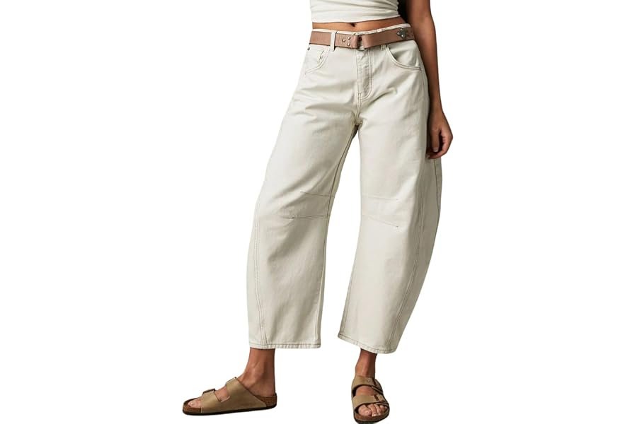 A quiet wardrobe experiment featuring Lightweight Ruched Blazer — Womens Stretchy Mid Rise Barrel Jeans Vintage Loose Wide Leg Cropped Denim Pants Y2k Baggy Boyfriend Jeans