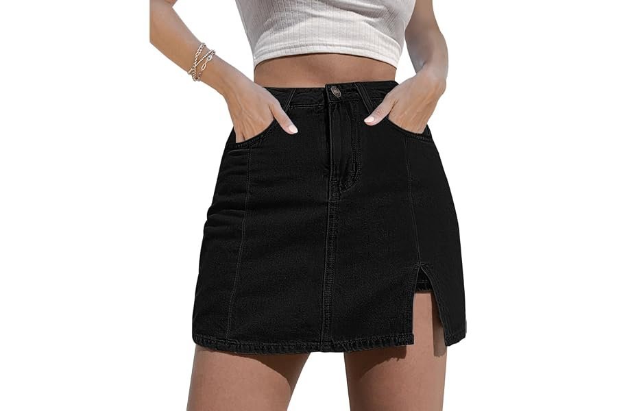 The late-night outfit plot twist starring Shirt — luvamia Skorts Skirts for Women Denim Mini Skirt Side Slit with High Waisted Jean Shorts Stretchy