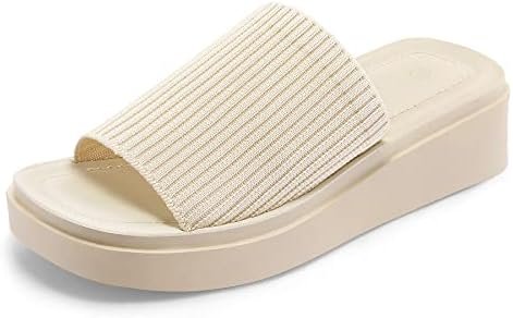 Soft textures, clean lines: Shorts in the late-night light — mysoft Women's Platform Sandals Slip On Comfortable Knit Slide Sandals