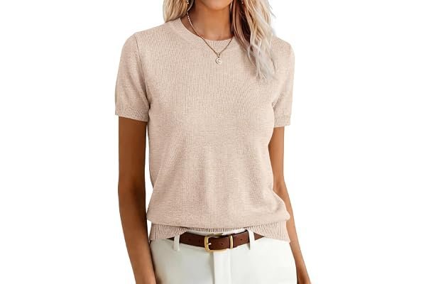 Why Shorts is officially taking over my midday capsule wardrobe — ANRABESS Womens Short Sleeve Sweaters Wool Blend Crew Neck Sweater Shirts Business Casual Work Tops 2026 Summer Outfits