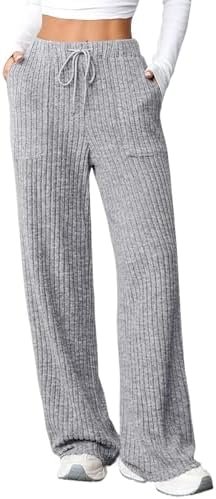 The midday outfit code: Wide-Leg Pants with relaxed daily energy — Aleumdr Womens Ribbed Wide Leg Lounge Pants with Pockets Casual Relaxed Comfy Loose Soft Knit Pajama Pants with Drawstring