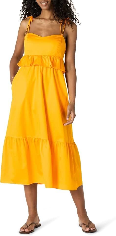 When Dress makes the errand feel like a main character moment — Amazon Essentials Women's Fit and Flare Empire Waist Sweetheart Neck Cotton Sateen Tiered Maxi Dress