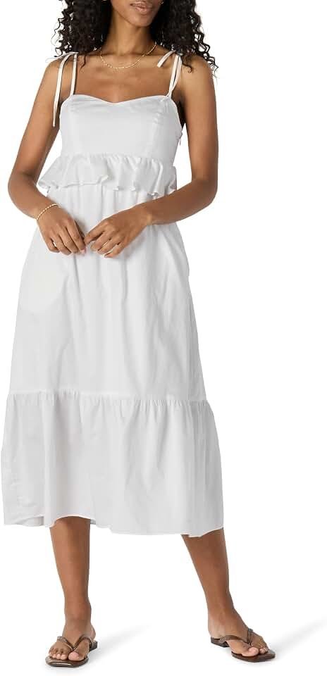 The curated on-the-go edit: featuring Dress and — Amazon Essentials Women's Fit and Flare Empire Waist Sweetheart Neck Cotton Sateen Tiered Maxi Dress