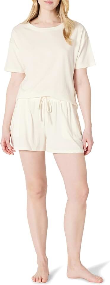 The casual-chic formula: T-Shirt for a relaxed everyday scene — Amazon Essentials Women's Soft Cotton Blend Short Sleeve T-Shirt and Short Sleepwear Set