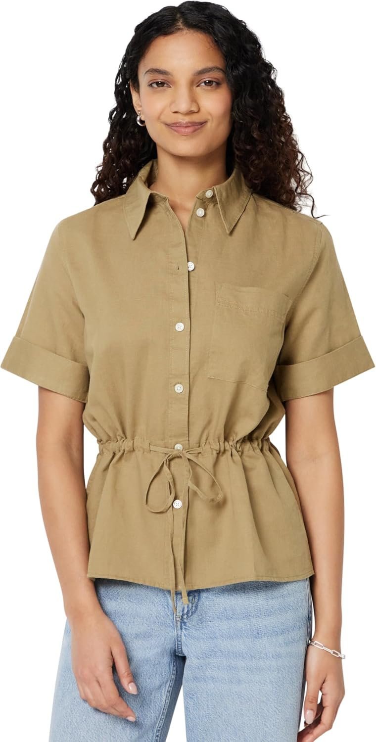 How to make Shirt feel intentional, comfortable, and current — Amazon Essentials Women's Relaxed-Fit Linen Blend Wide Sleeve Shirt with Adjustable Waist