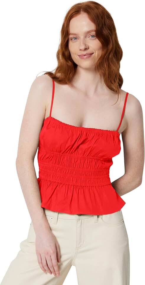 Why Tank Top is the ultimate foundation for late-night styling — Amazon Essentials Women's Regular-Fit Smocked Cotton Stretch Poplin Tank