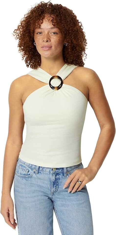 The effortless transition: Top under the golden-hour sky — Amazon Essentials Women's Slim-Fit Ribbed Halter Top with Resin Detail
