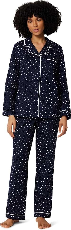 Pants understood the assignment before I did — Amazon Essentials Women's Cotton Stretch Poplin Pajama Set, Long Sleeve Button-Down Shirt with Pants