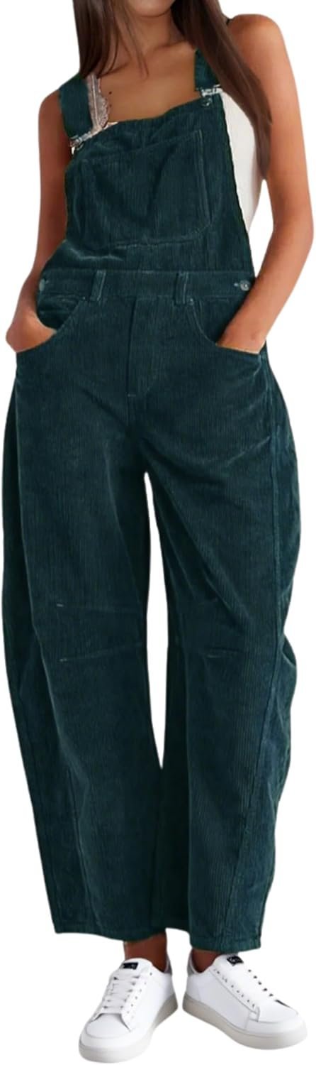 Wide-Leg Dress understood the assignment before I did — Amebelle Corduroy Overalls for Women Barrel Wide Leg Bib Jumpsuit with Pockets