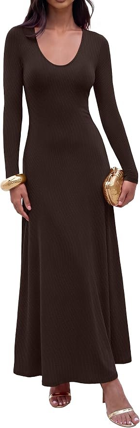 A closer look at how Dress moves — Anrabess Women Long Sleeve Cocktail Bodycon Maxi Dress