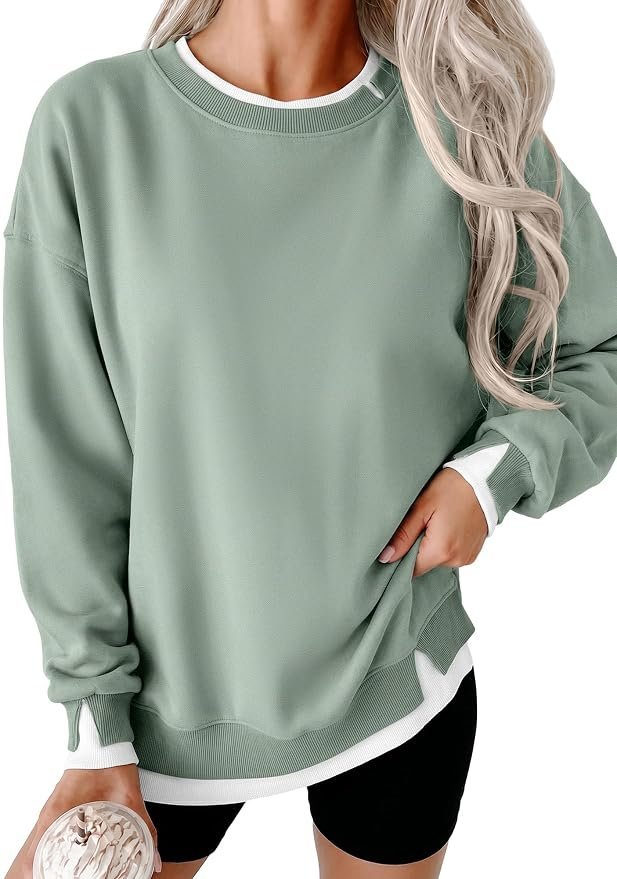 Sweatshirt and High-Rise Pants Style Edit — Anrabess Women's Oversized Sweatshirts Crew Neck Fall Pullover Tops