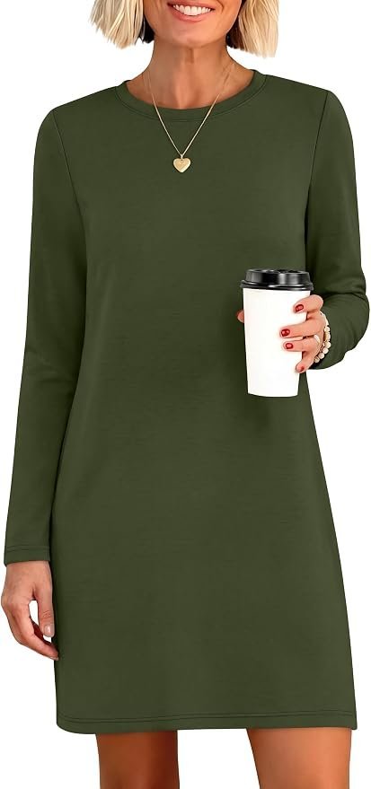 The T-Shirt outfit for when casual needs a better publicist — Anrabess Womens Long Sleeve Fall Casual T Shirt Mini Dress