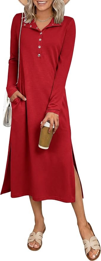 Seams like Dress won today — Anrabess Womens Long Sleeve Fall Midi Dress with Pockets