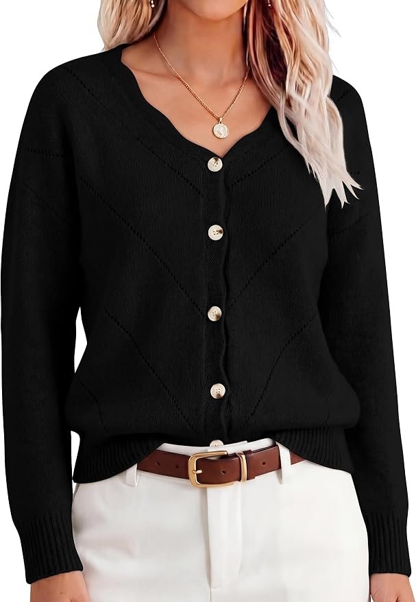 Coffee first, Jacket second, plans eventually — Caracilia Women's Oversized Scalloped Cardigans Sweater