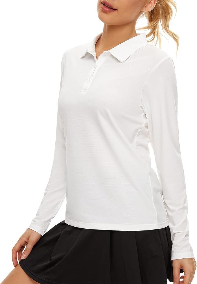Building today's look from Shirt outward — Casei Women's Golf Shirt Long Sleeve Polo Shirt UPF50+ Sun Protection Moisture Wicking Quick Dry Golf Polo Shirt