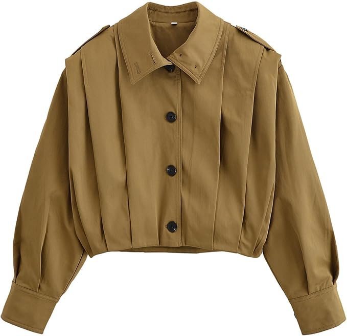 Cropped Jacket gets a better publicist for late-night — Cufezn Women's Cropped Pleated Jacket Casual Short Trench Coat