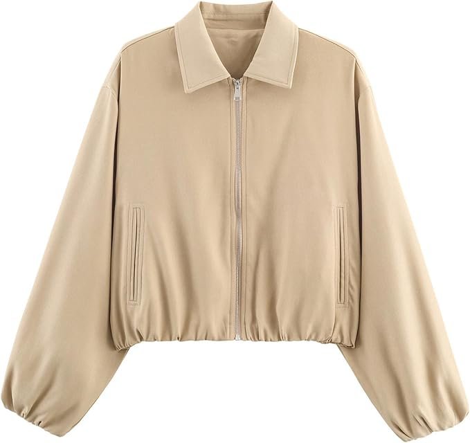 Wind advisory: Cropped Jacket may steal the scene — Cufezn Women's Cropped Bomber Jacket Puffer Sleeve Zip Up Jackets for Fall