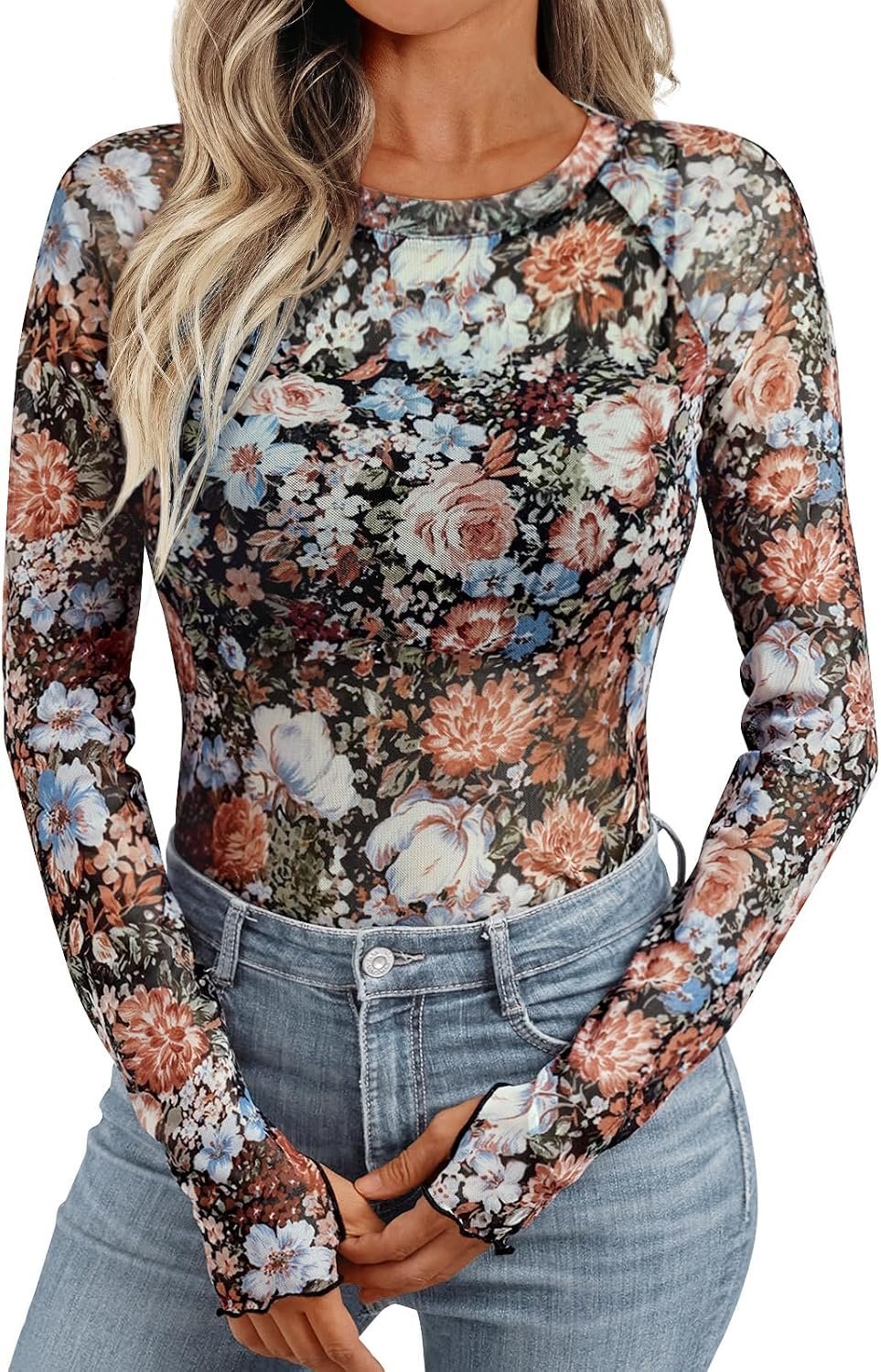 The everyday outfit code: Top with relaxed daily energy — Dealmore Womens Sheer Mesh Lace See Through Tops