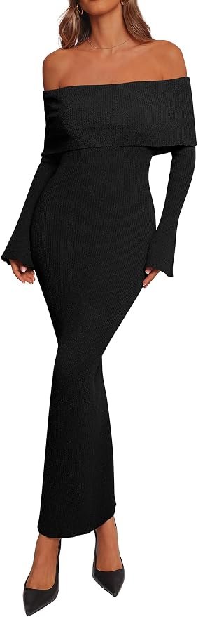 Partly cloudy, fully styled in Off-The-Shoulder Dress — Dowerme Women Off The Shoulder Bodycon Maxi Sweater Dress