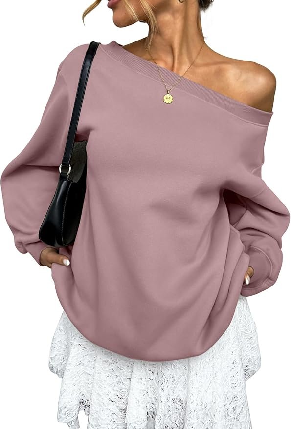 Cold front, warm welcome for Off-The-Shoulder Sweatshirt — EasyGala Womens Fleece Oversized Sweatshirts Off the Shoulder Pullover Tops
